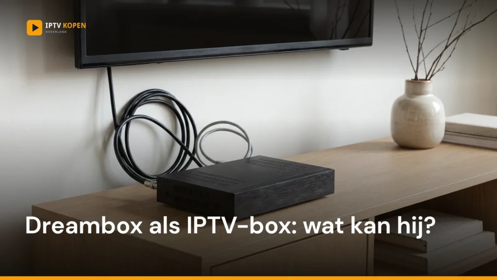 Coverafbeelding met het logo van de site en de titel over een foto van een zwarte Linux-satellietontvanger met kabels onder een uitgeschakelde televisie