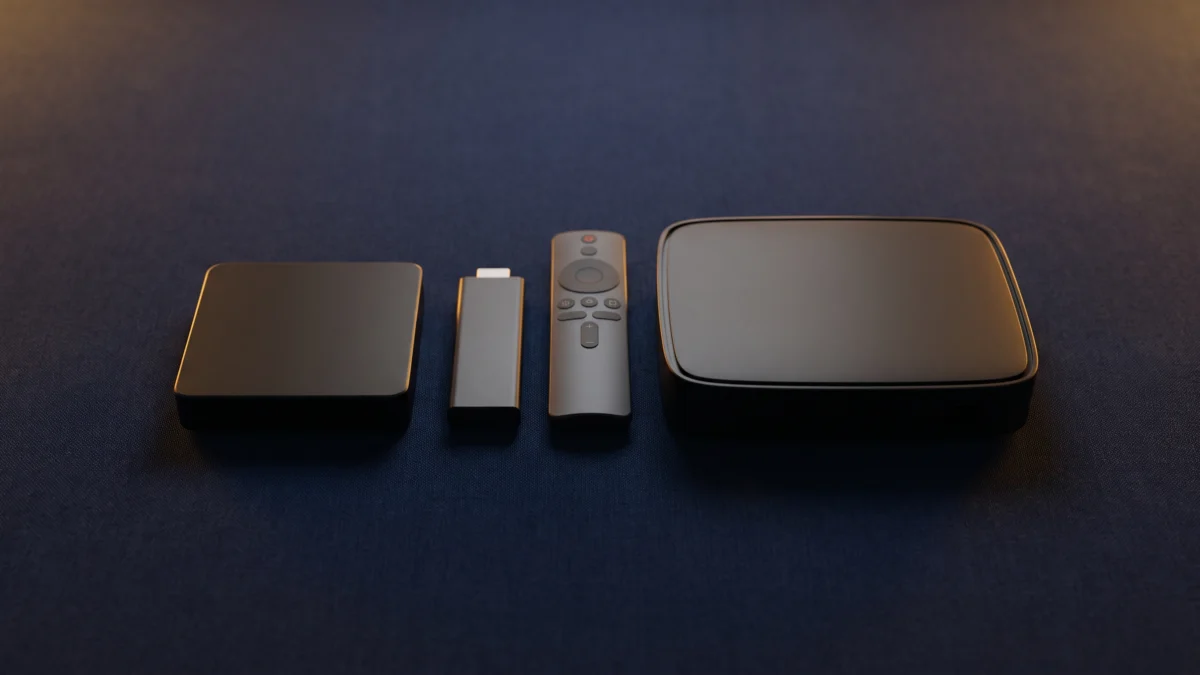 Android box, streamingstick en settopbox naast elkaar